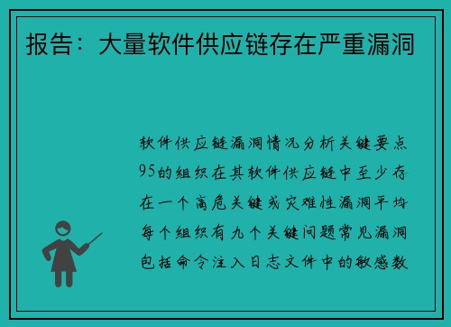 报告：大量软件供应链存在严重漏洞 