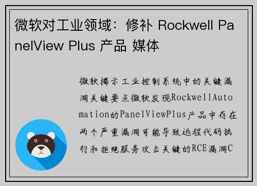 微软对工业领域：修补 Rockwell PanelView Plus 产品 媒体